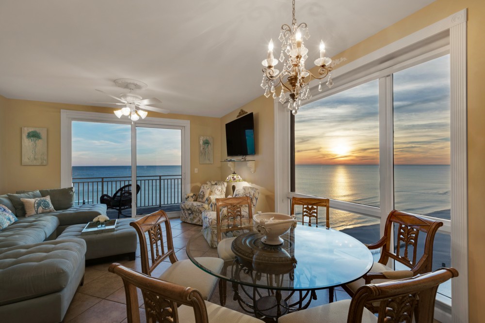 Panama City Beach vacation rental with Huge Windows in CORNER 7th Floor (Low Floor) Condo with WESTERN Views of Ocean and Gorgeous Sunsets